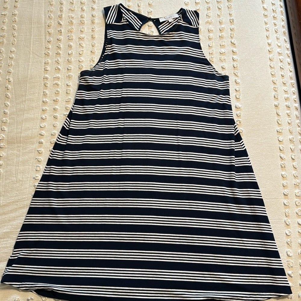 EUC Loft navy/cream striped dress, sz L